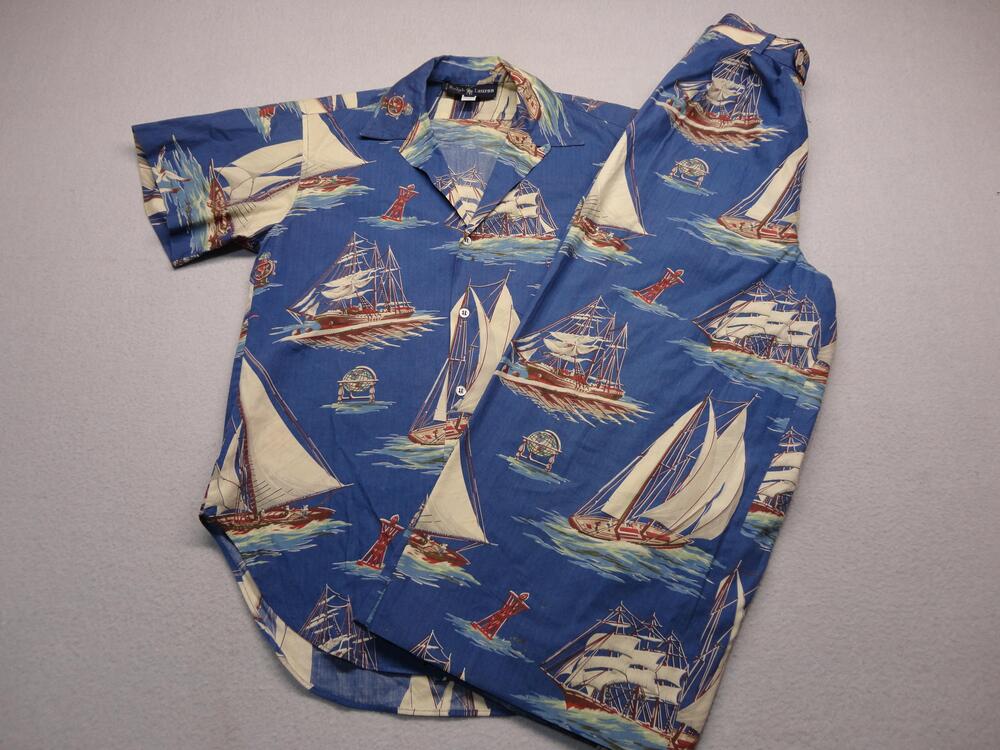 Vintage Ralph Lauren Shirt Pants Set Womens 4 Blue Sailboat Nautical Print USA